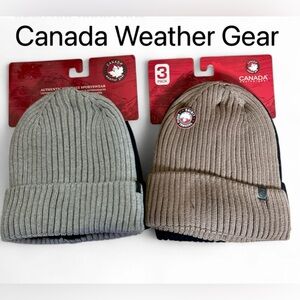 3 Pack Canada Weather Gear Thermal Plush Lining Hat Beanie Gray ,Brown and Black